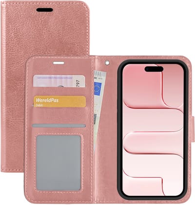 Hoesje - Met Pasjeshouder - Geschikt voor Apple iPhone Air - Luxe Bookcase Portemonee - Flip Case - Kunstleer Book Case - Flipcase - Book Cover - Walletcase - Portemonneehoes - Rosé goud