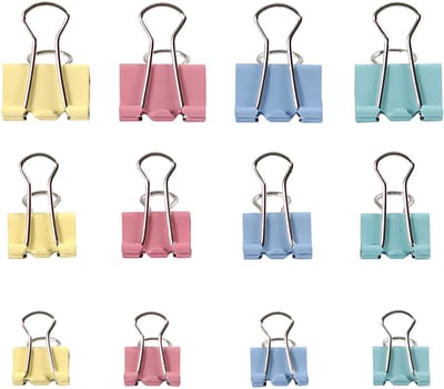 Foldback clips, B: 15-19-25 mm, pastelkleuren, 30 div/ 1 doos