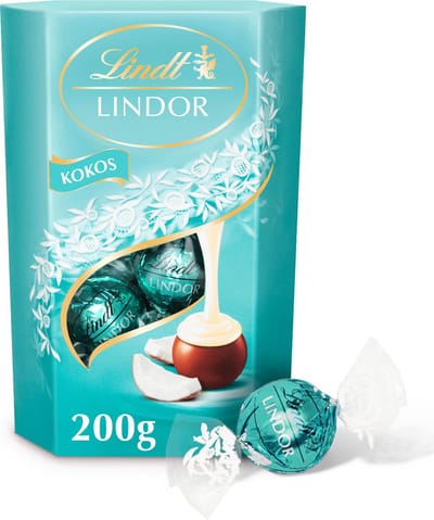 Lindt LINDOR Kokos melkchocolade bonbons 200 gram - 16 zacht smeltende chocolade bonbons - Kerstcadeau