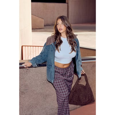 boohoo Dames Plus Check Trekkoord-taillebroek | Kastanjebruin | Maat: 44