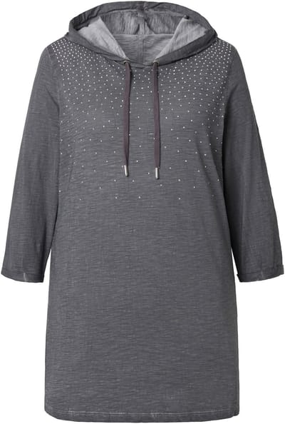 MIAMODA - Dames - T-shirt A-lijn cold dyed strass-verloop capuchon - Antraciet - Maat 44