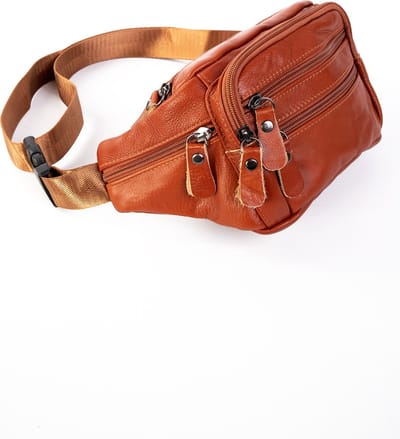 KIMU® Heuptasje Echt Leer Vakjes Roodbruin - Fanny Pack Cognac - Bruin Leren Heuptas Tas Tasje Dames Festival