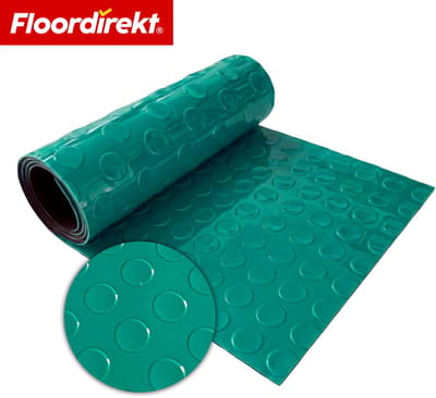 Floordirekt PVC-vloerbedekking Coin Mirror - Coin-Look Platte Noppen - Groen - 110 x 100 cm - Antislip & Onderhoudsvriendelijk - Per meter - Op maat Gesneden - Verschillende Kleuren Beschikbaar