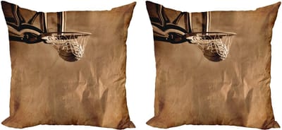ABAKUHAUS Decoratieve kussenhoes met basketbalmotief, set van 2, bal in netscore, moderne accentprint, dubbelzijdig digitaal, 40x40 cm, sepia