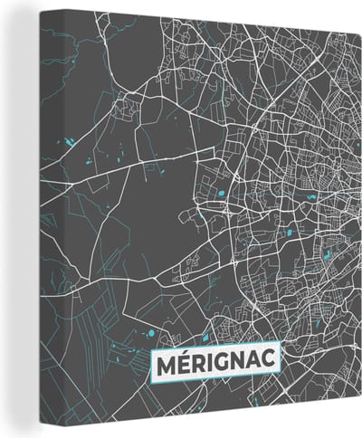 Canvas Schilderij Mérignac - Frankrijk - Kaart - Plattegrond - Stadskaart - 20x20 cm - Wanddecoratie