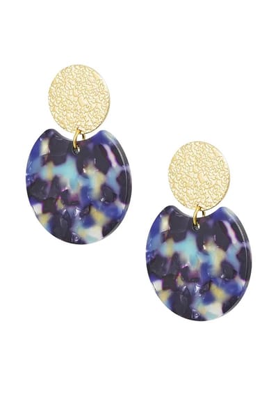 Yehwang - Dames oorbellen - Goudkleurig met Blauw detail - Statement oorbellen - Stainless steel