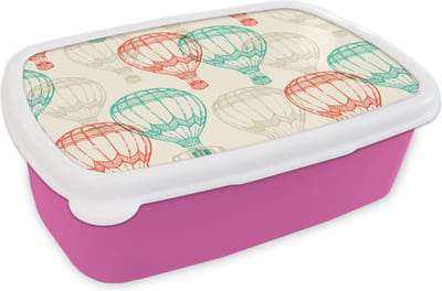 Broodtrommel Roze - Lunchbox - Brooddoos - Vintage - Luchtballon - Kind - Design - 18x12x6 cm - Kinderen - Meisje