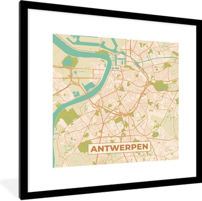 Fotolijst incl. Poster - Antwerpen - Stadskaart - Kaart - Plattegrond - Antwerpen - 40x40 cm - Posterlijst