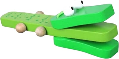 Houten Kastanjehamer - Muziekinstrument Ritme tool - Muziek maken - Krokodillenontwerp - 12.5 x 3.7 x 3 cm - Groen
