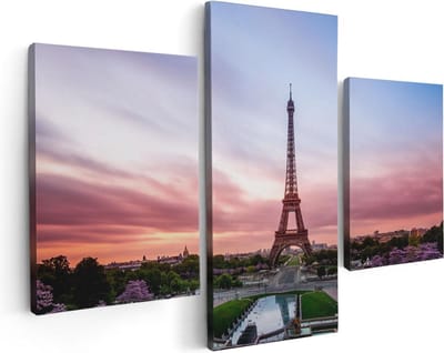 Artaza Canvas Schilderij Drieluik Eiffeltoren In Parijs Met Kleurrijke Hemel - 90x60 - Foto Op Canvas - Canvas Print