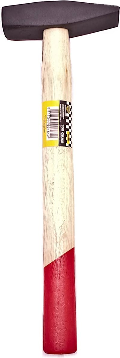 Bankhamer / hamer met houten steel 30 cm - lichtbruin / rood - 300 gram - gereedschap hamer / werkbankhamer