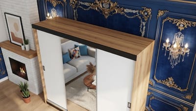 Kledingkast Casa Velluto RetroLux 200 Schuifdeurkast - Elegante Garderobekast met Spiegel - Woonkamerkast Modern Design - Eiken Ambacht Golden + Wit 200x205x59cm - Verstelbare Planken