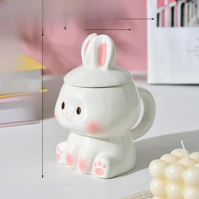 Tasse Lapin Guérisseur Petite Tasse en Céramique Tasse à Eau Créative avec Couvercle Rose Cœur de Fille Mignon et Belle Tasse 350ml gray