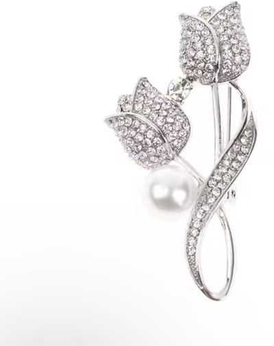 Borasi Tulp Parel Broche Zilverkleurig | Broches | Elegant | Bruiloft | Roestvijstaal | Dames Sieraden |