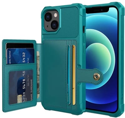 Portemonnee Hoesje Geschikt voor Apple iPhone 13 - Back Cover met Pasjeshouder - Telefoonhoesje voor Pinpas - Kaarthouder op Achterkant - Case met Magneet Groen