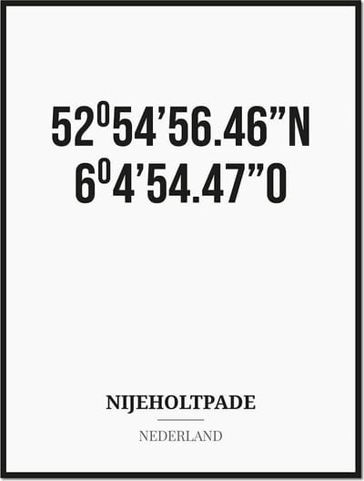 Poster/kaart NIJEHOLTPADE met coördinaten