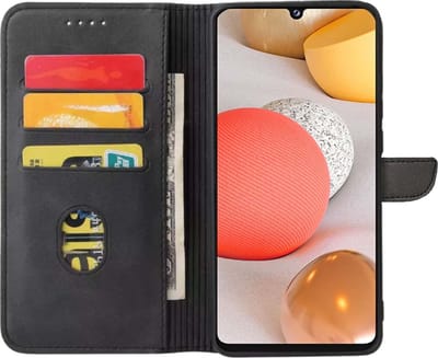 Geschikt voor Samsung Galaxy A42 5G Telefoonhoesje Kunstleer met Magnetisch lipje en Pasjeshouder Book Case met Klepje - Zwart - Smartphonica geschikt voor Samsung Galaxy A42 5G