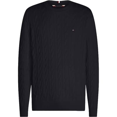 Tommy Hilfiger heren pullover katoen - Classic Cable Crew Neck - donkerblauw