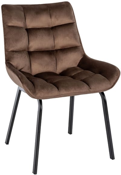 CLP Saranda Eetkamerstoel - klassiek - met zwart metalen frame - met rugleuning - Fluweel/bruin