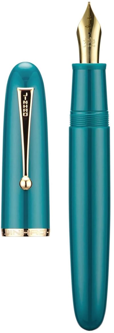 Dailygoods - Jinhao 9019 vulpen, Dadao Series #8 Heartbeat, middelste veer, zeeblauw acrylbehuizing met gouden clip, grote schrijfpen