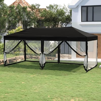 Opvouwbare partytent - Feesttent met zijwanden - Buitenfeest organiseren - Waterdicht UV-beschermend - 3 bij 6 meter - Zwart