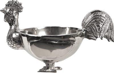 Clayre & Eef Serveerschaal 24x14x14 cm Zilverkleurig Aluminium Rond Haan Presenteerschaal