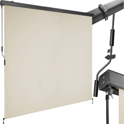 tectake® Verticale Luifel Eloise - 200 x 250 cm - Zonwering - Rolgordijn Buiten - Schaduwdoek met 2 Wandhouders - Met Handslinger - Winddicht Zonnescherm - Voor Balkon, Terras, Tuin en Bevestiging aan Muren - Beige