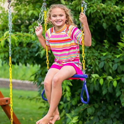 Trapeze Schommel - Ringen Klimtouw - Buiten Spelen - Gecoate Kettingen - 45cm Bar - Blauw Groen