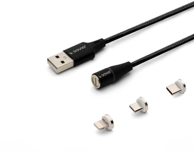 Savio Magnetische USB-Kabel: USB-C, Micro, Lightning - 2m Zwart