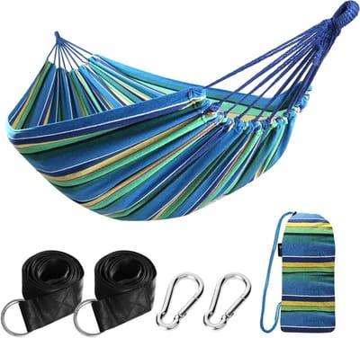 Comfortabele Outdoor Hangmat van Katoen 210 x 150 cm, Draagvermogen tot 200 kg, Inclusief Opbergtas voor Tuin en Patio - Lichtgroen