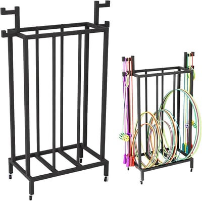 Hoelahoep Houder - Sport Organizer - Sportmateriaal Opbergen - Met Vergrendelbare Wielen - 65x40x120cm - Zwart