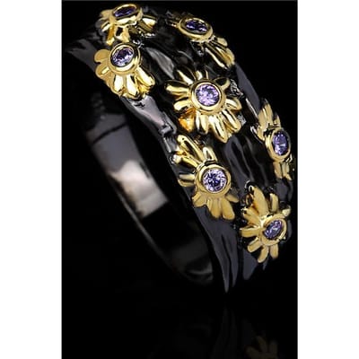 Bague alternative pour femme créative, tendance, bicolore, plaquée or, couleur canon de fusil clair No. 10 black