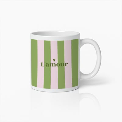 L’amour Mok – 330ml Elegante Franse Stijl Koffiemok met Groen Roze Strepen – Romantisch Cadeau voor Haar, Valentijnsdag & Huisdecoratie