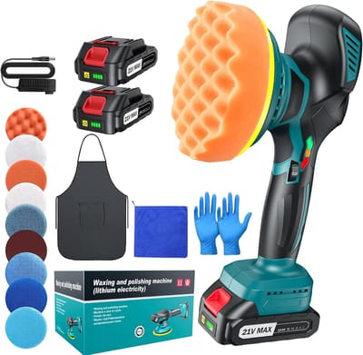 Draadloze polijstmachine auto - Dual Action accu polisher - 6 snelheden tot 5500 RPM - 150 mm polijstschijf - 13-delige set met 2 accu's