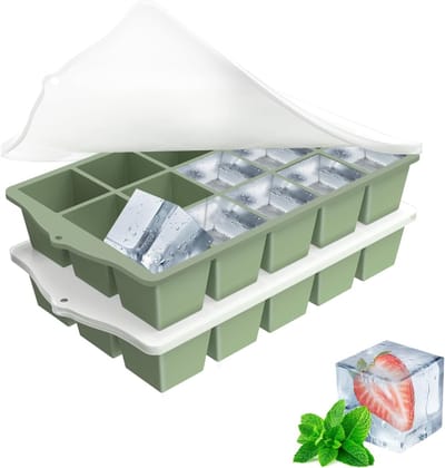 Siliconen IJsblokjesvorm 2-Pack met 15 Compartimenten, Stapelbare IJsblokjes Tray met Deksel, BPA-vrij en Gezond voor Babyvoeding, Cocktails en IJscreaties