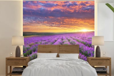 Behang - Fotobehang Lavendel - Wolken - Lente - Breedte 260 cm x hoogte 260 cm