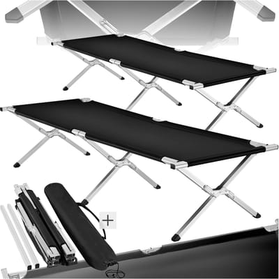 tectake® set van 2 veldbedden - XL Veldbed - Campingbed van Aluminium, Lichtgewicht en Draagvermogen tot 150 kg, Inclusief Transporttas - zwart
