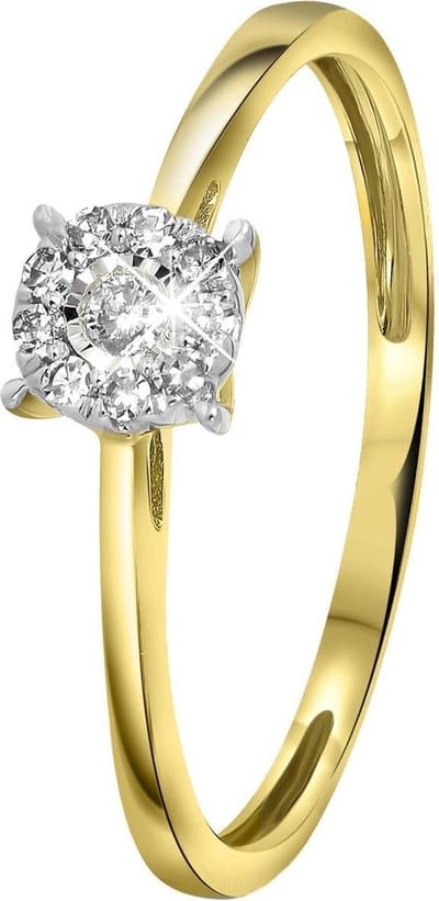Lucardi Dames Ring met 10 diamanten 0,08ct - Ring - Cadeau - 14 Karaat Goud - Geelgoud