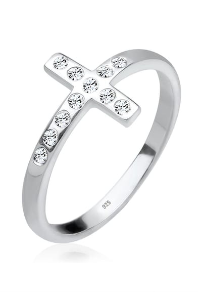 Elli - Ring - Dames Blogger Kruis met Kristallen in 925 Sterling Zilver - Dames
