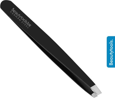 BeautyTools Epileerpincet PRECISION - Pincet met Schuine Bek Voor Wenkbrauwen - Matt Black Everything - Tweezers (9.5 cm) - (BT-1925)