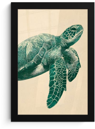 Poster in lijst - Fotolijst 20x30 cm - Posters - Schildpad - Sierlijk - Groen - Schild - Posterlijst zwart - Decoratie - Wanddecoratie woonkamer - Muurdecoratie slaapkamer