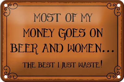 Blechschild Spruch 18x12cm most of my money Beer and women