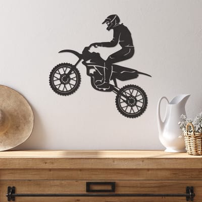 Wanddecoratie Dirtbike - Muurdecoratie Motorcross - Muurdecoratie Hout - Wanddecoratie Hout - Muurdecoratie Woonkamer - Wanddecoratie Woonkamer - Wanddecoratie Industrieel - Wanddecoratie Motor - Home Decor - Wall Line Art - 29 x 28.5 cm