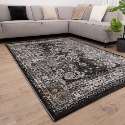 Zwart Tapijt Vintage Design Laagpolig Vloerkleed Koho Impressive - 80x150cm- Modern - Woonkamer - Salon - Slaapkamer - Eetkamer