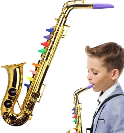 Kindersaxofoon Speelgoed - Muziek Instrument - Muziek Leren - Realistische Sleutelposities - 13x9.5x36cm - Goud