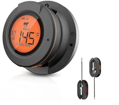 Slimme draadloze BBQ thermometer met digitaal display en app-bediening voor koken en grillen van vlees met 2 sondes lange afstand en roestvrijstalen ontwerp (thermometer+2 sonde)