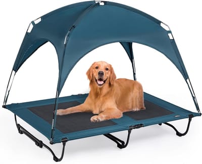 Verhoogd Hondenhok - Hondenmand - Buiten Ontspannen - Afneembare Luifel - 120 cm - Grijs