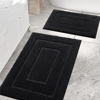 Famanu – Set van 2 stuks badmatten microvezel antislip waterabsorberend 40 x 60 cm en 60 x 90 cm zwart