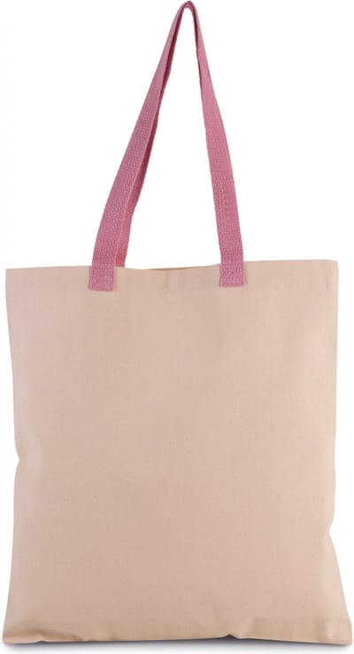 Kimood Platte shopper van canvas met contrasterend hengsel KI0277 - Natural / Dark Pink - One size