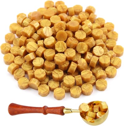 Zegelwas Kralen - Wax Stempel Set - Kaarten Versieren - 200 Stuks Inclusief Lepel - 9mm Kralen - Goud